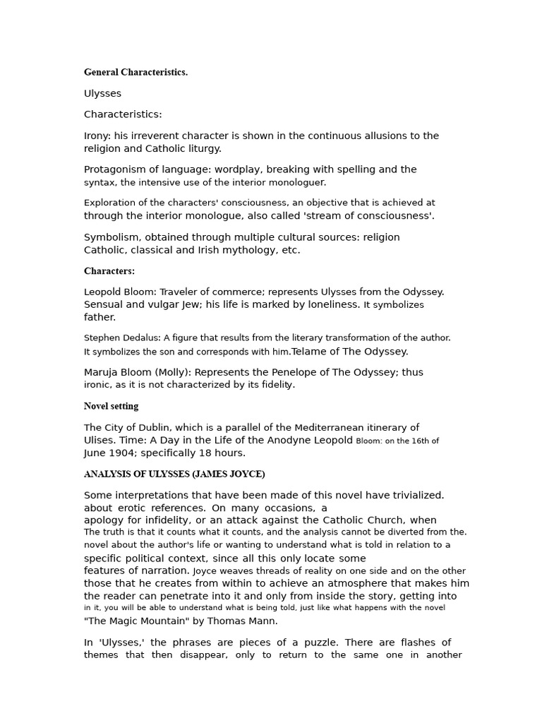 Analysis of Ulysses (Joyce) | PDF | Ulysses (Novel) | Thought
