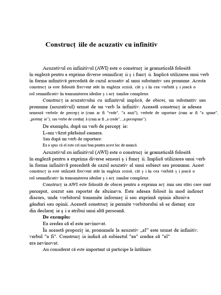 Construcțiile Acuzativului Cu Infinitivul | PDF