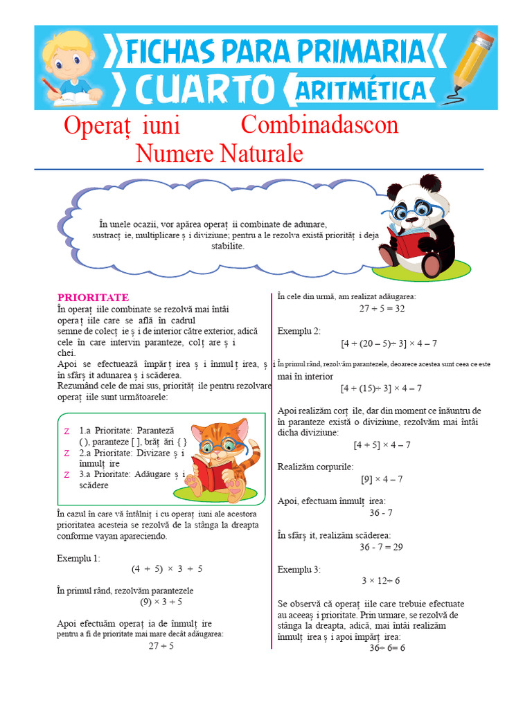 Operații Combinate Cu Numere Naturale Pentru Clasa A Patra | PDF