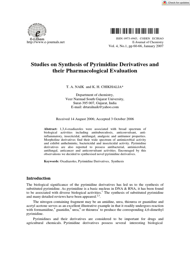 Synthesis of Novel Pyrimidine Derivatives | PDF | Amine | Ethanol