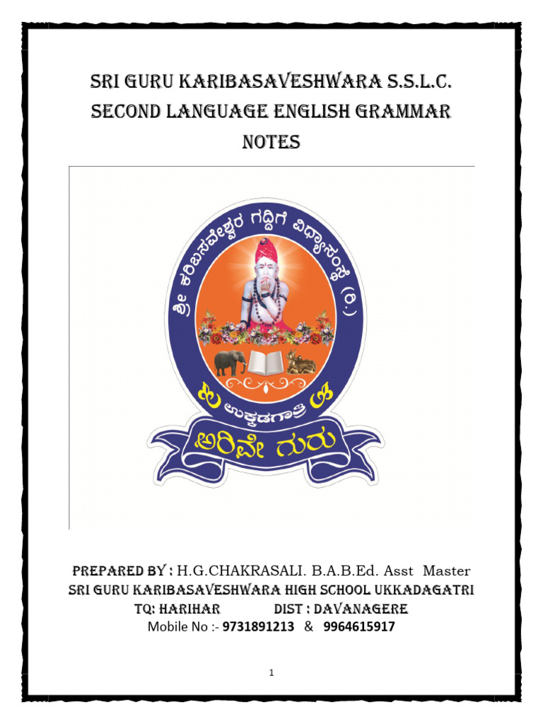 10th STD SL English Grammer Notes 2019-20 by Chakrasali | PDF | Grammar ...