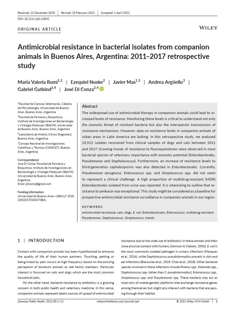 Antimicrobial Resistance in Bacterial Isolates From Companion Animals ...