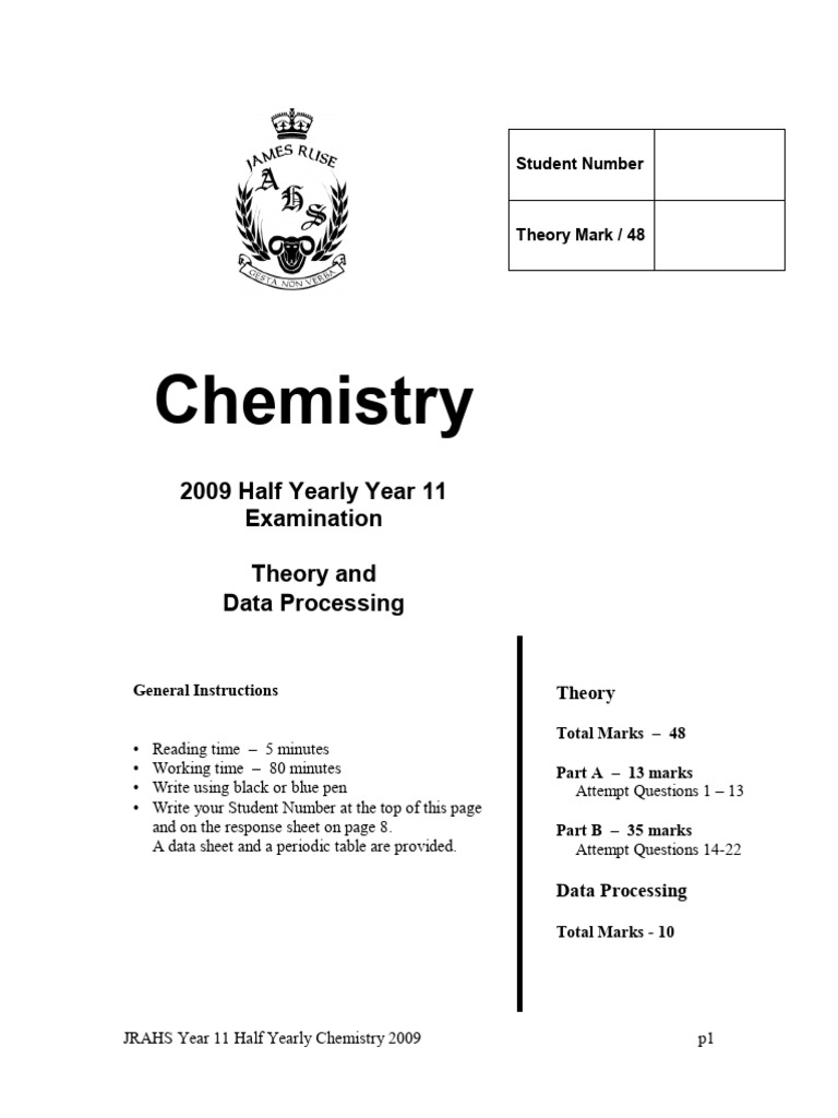 Year 11 Chemistry Half-Yearly Exam 2009 | PDF | Ion | Magnesium