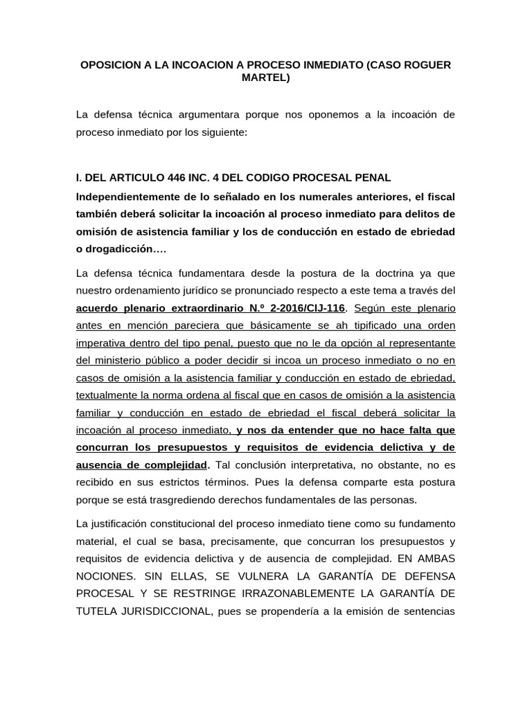 Oposicion A La Incoacion Proceso Inmediato. | PDF | Pensión alimenticia ...