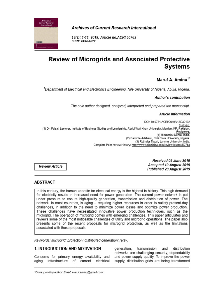 Review of Microgrids and Associated Protective Systems | PDF ...