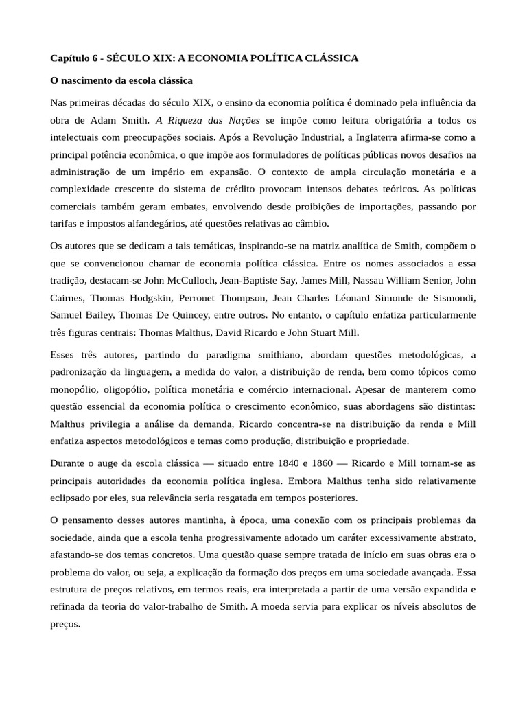 Economia Política Clássica no Século XIX | PDF | Economia | Preços
