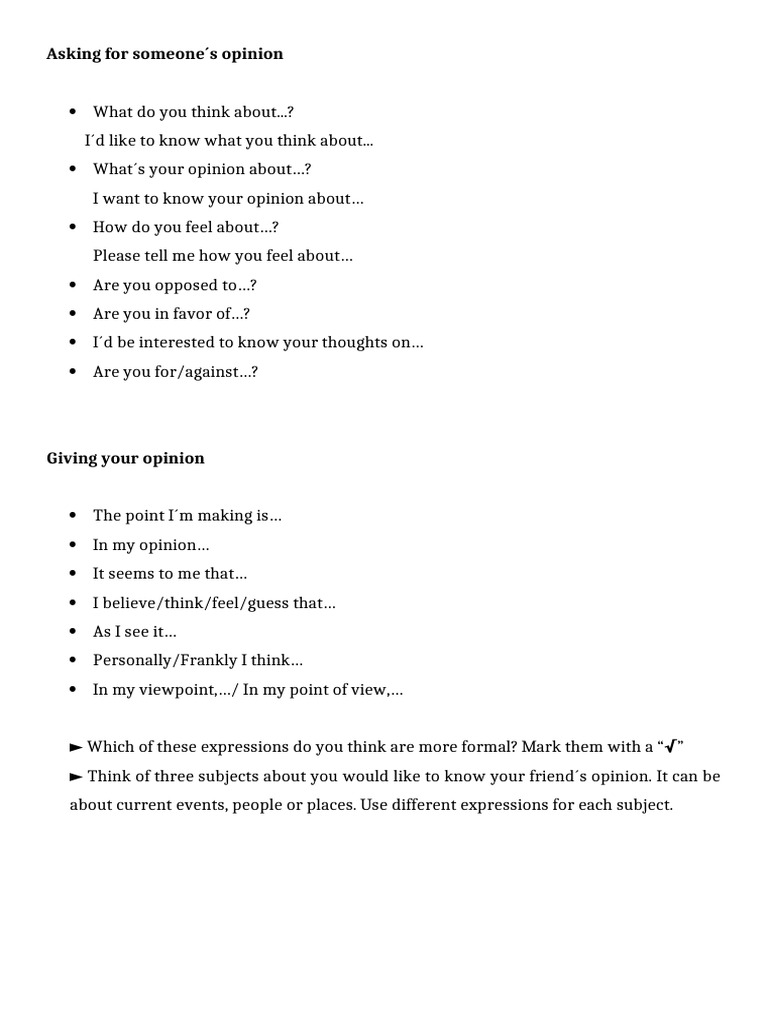 Asking for and Giving Opinions Guide | PDF