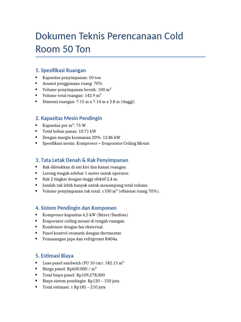 Rencana Cold Room 50 Ton | PDF