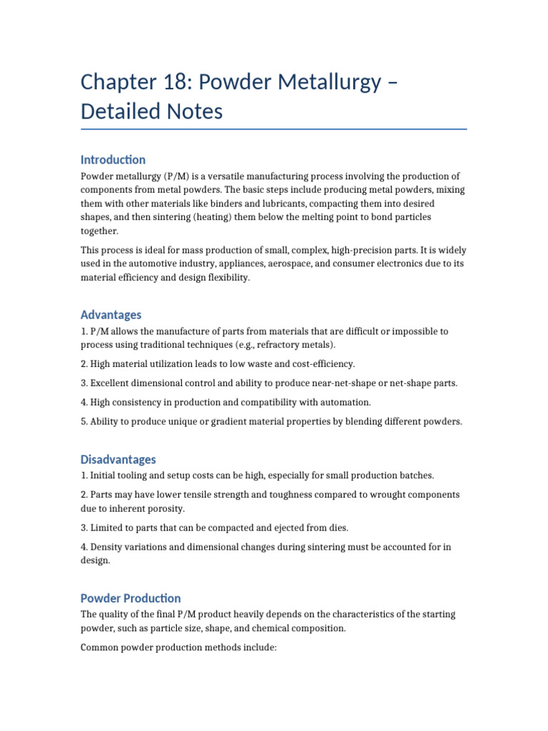 Powder Metallurgy Detailed Notes | PDF | Sintering | Secondary Sector ...