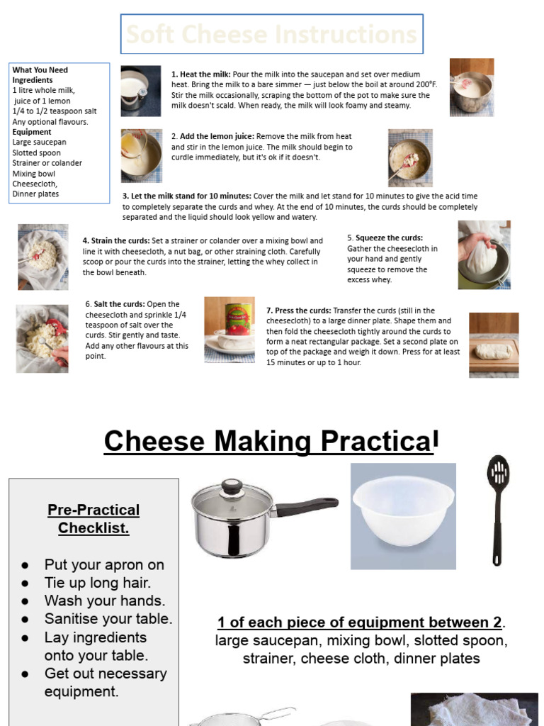 Lesson 2 Soft Cheese Instructions | PDF | Cheese | Milk