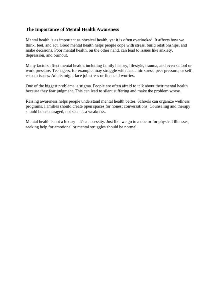 The Importance of Mental Health Awareness | PDF