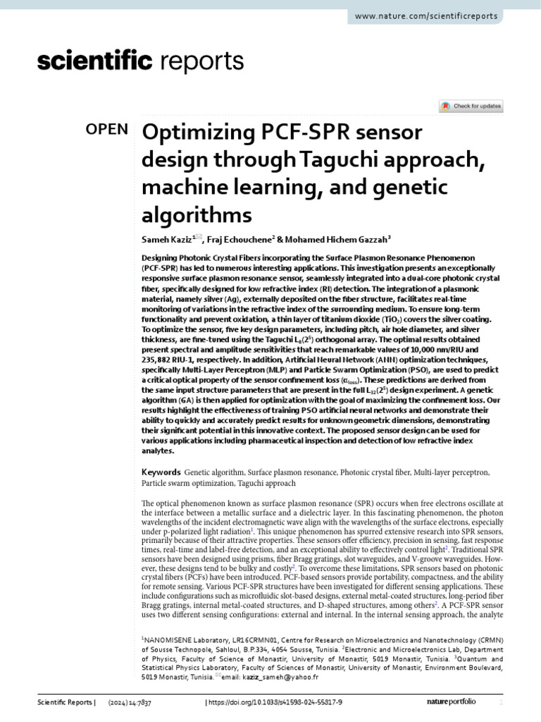 Taguchi Optimization for PCF-SPR Sensors | PDF | Surface Plasmon ...