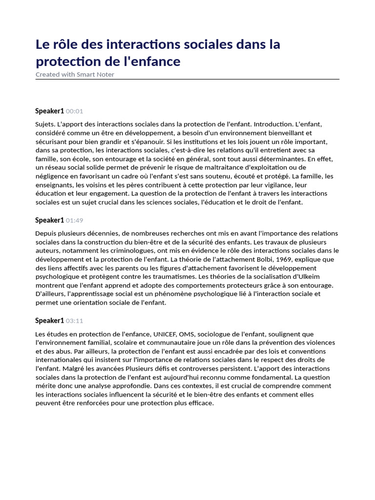 Interactions sociales et protection de l'enfant | PDF | Théorie de l ...