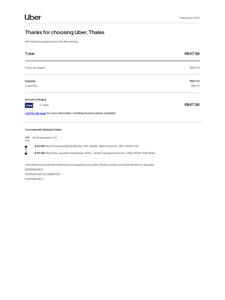 Uber Ride Receipt - February 6, 2021 | PDF