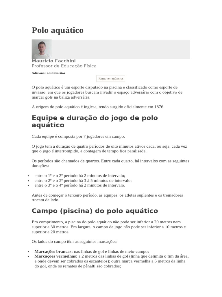 Regras e Estrutura do Polo Aquático | PDF | Esportes | Jogos com bola
