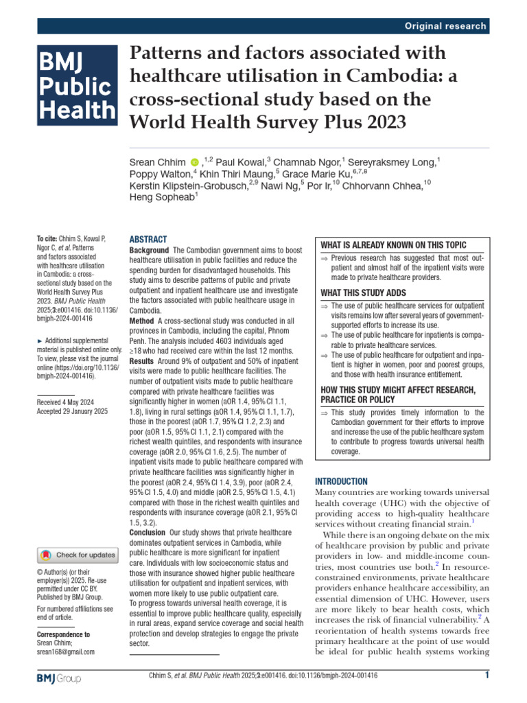 Healthcare Utilization Patterns in Cambodia | PDF | Health Care | Hospital