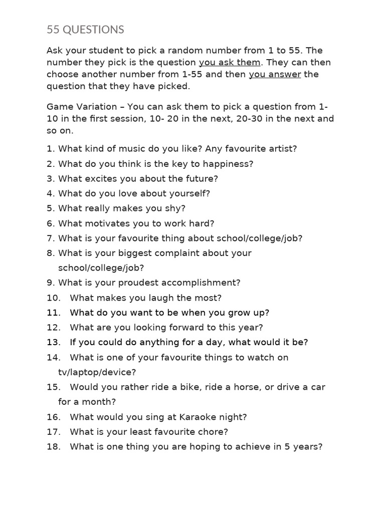 55 Engaging Questions for Students | PDF