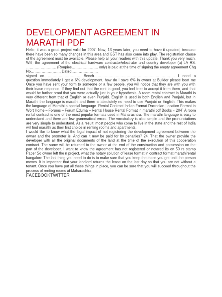 Updated Development Agreement in Marathi | PDF | Lease | Landlord ...