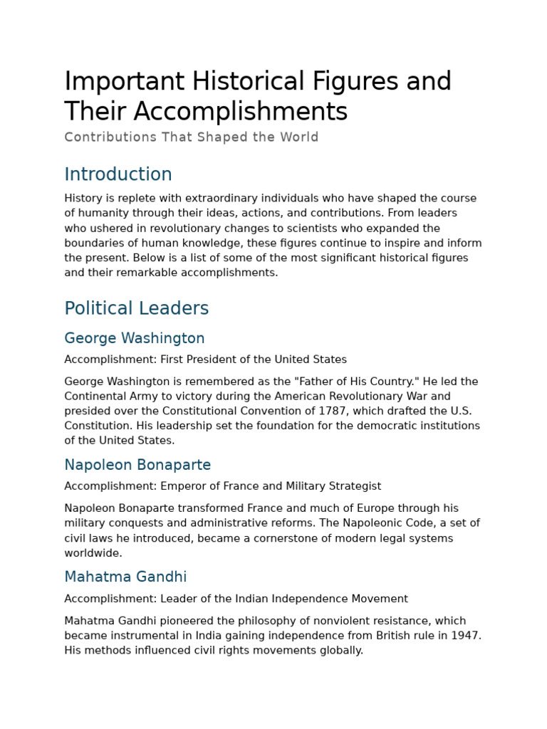 Important Historical Figures and Their Accomplishments: Contributions ...