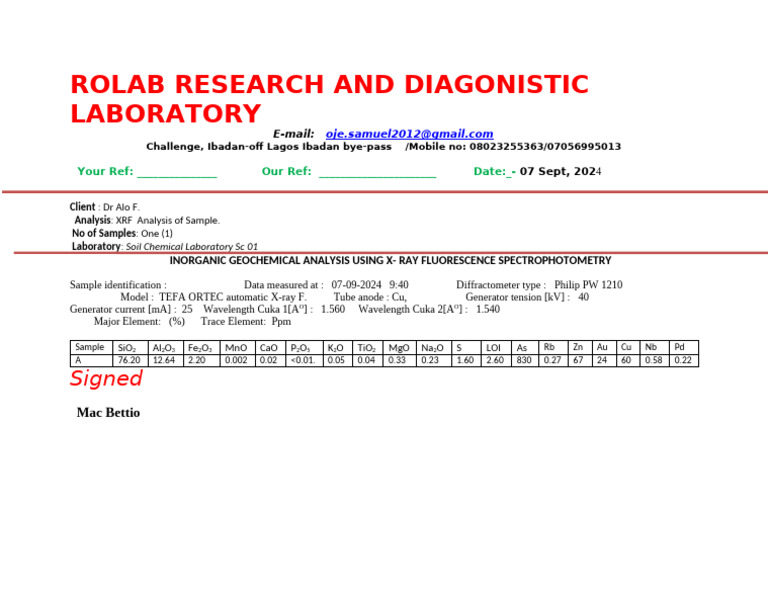XRF Geochemical Analysis Report | PDF