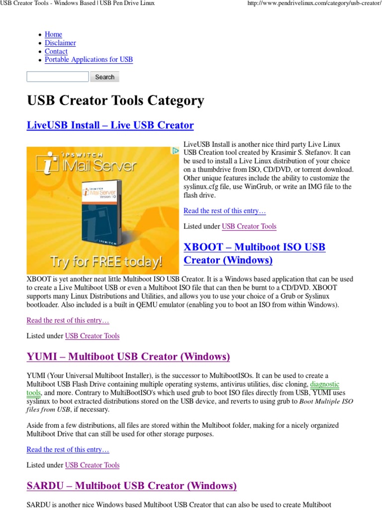 USB Creator Tools Windows Based USB Pen Drive Linux PDF Usb