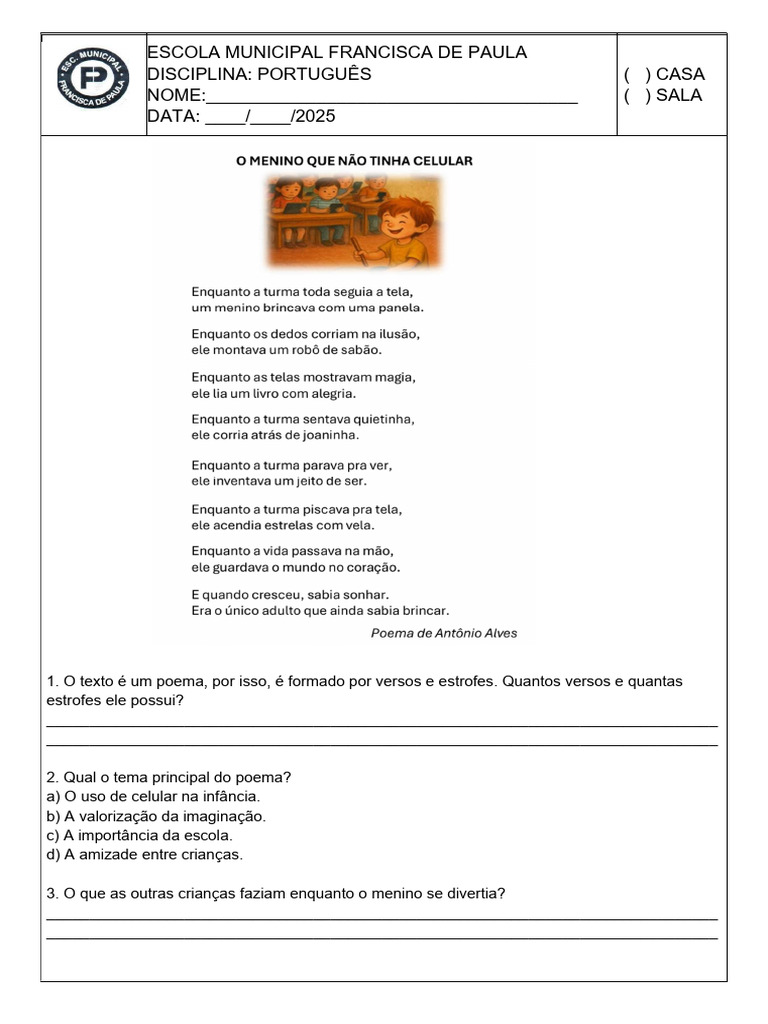 Poema: O Menino Sem Celular | PDF