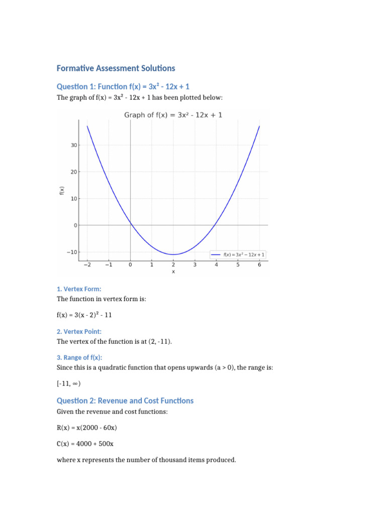 Quadratic and Revenue Analysis Solutions | PDF
