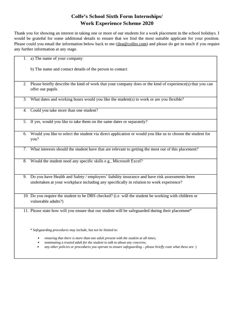 Work Experience Arrangement Form | PDF