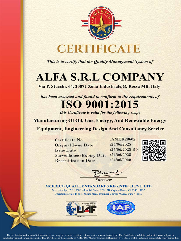 UAF Americo-IsO 9001-ALFA S.R.L Company | PDF