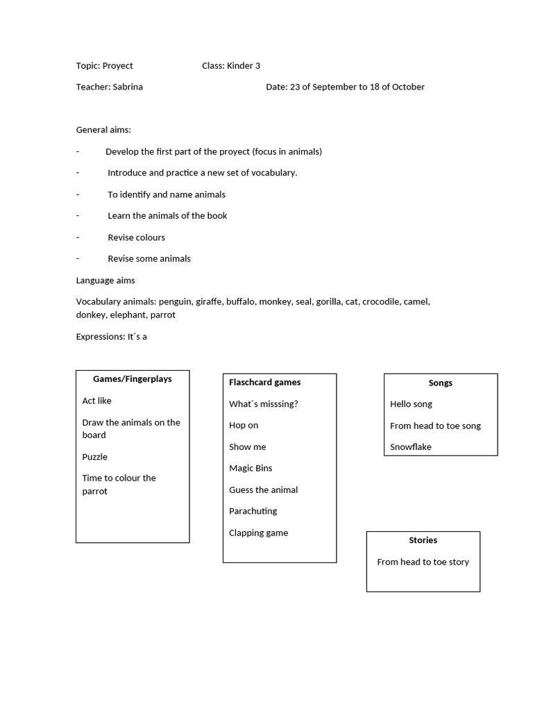 Kinder 3 Animal Vocabulary Project | PDF | Learning