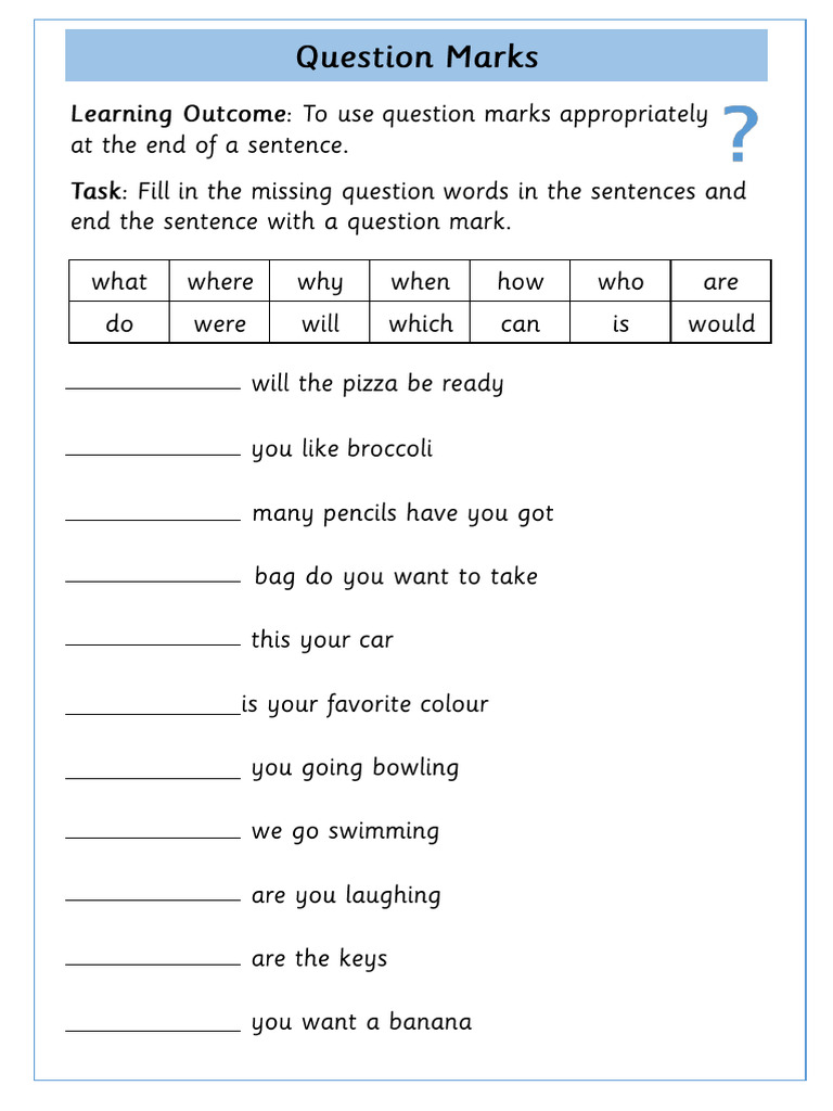 QuestionMarksWorksheets 1 | PDF