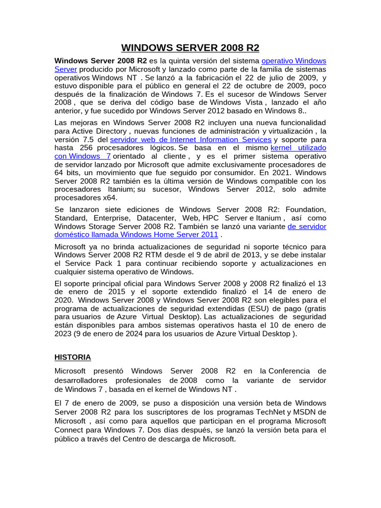 Características de Windows Server 2008 R2 | PDF | Windows Server 2008 ...