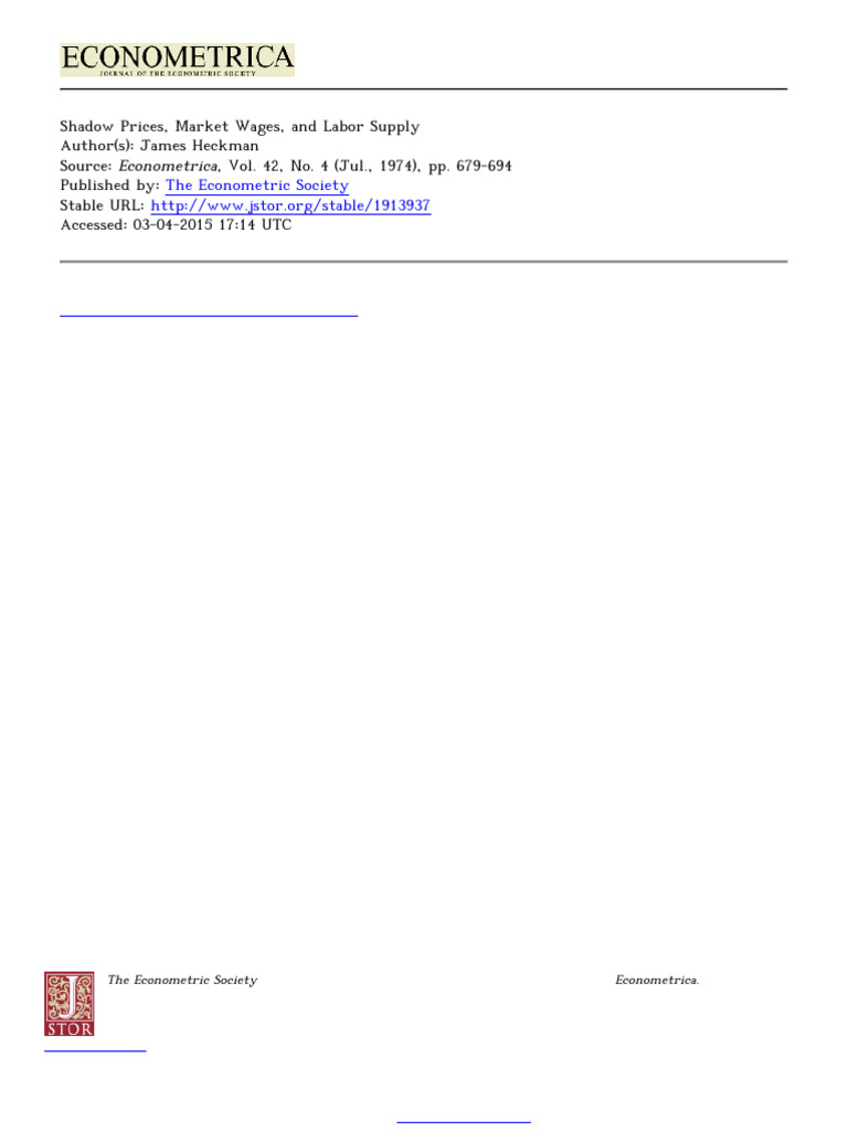 Shadow Prices and Labor Supply Analysis | PDF | Probability ...