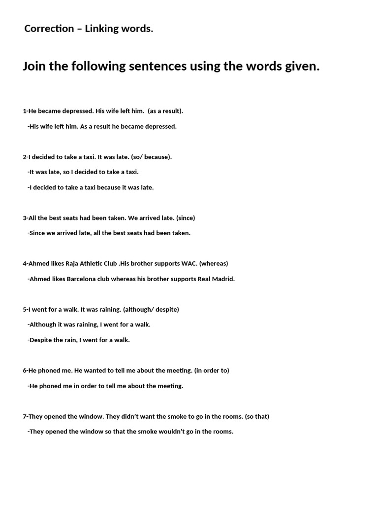 Linking Words Exercises with Answers | PDF