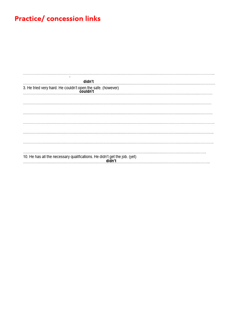 Concession Sentence Practice Exercises | PDF