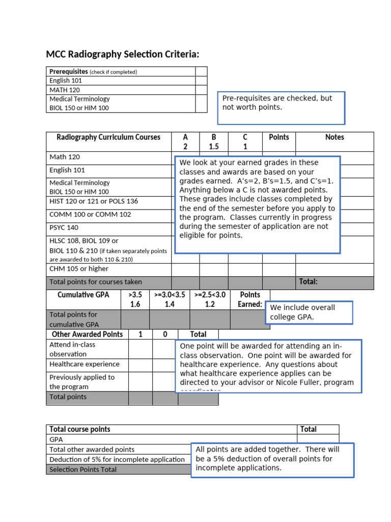 MCC Radiography Selection Criteria Guide | PDF | Educational Stages ...
