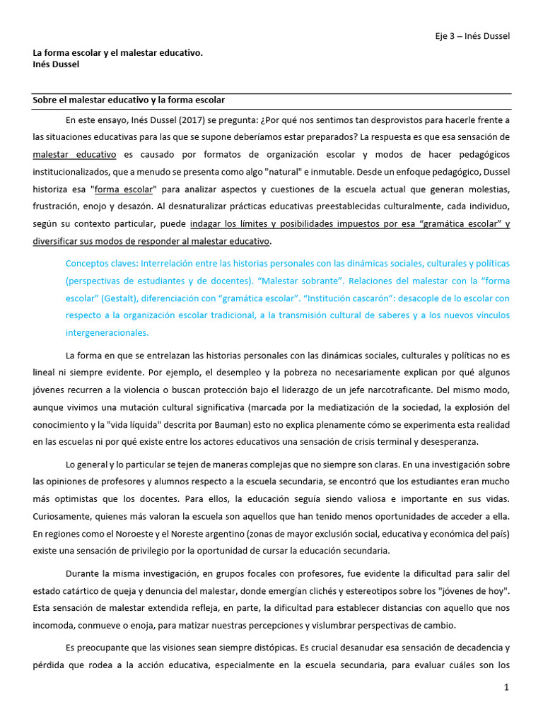 08 Dussel - La Forma Escolar y El Malestar Educativo | PDF | Enseñando ...
