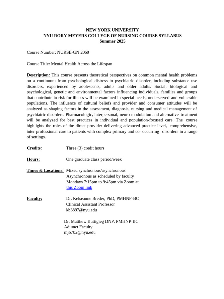 Mental Health Nursing Course Syllabus | PDF | Mental Disorder | Psychiatry