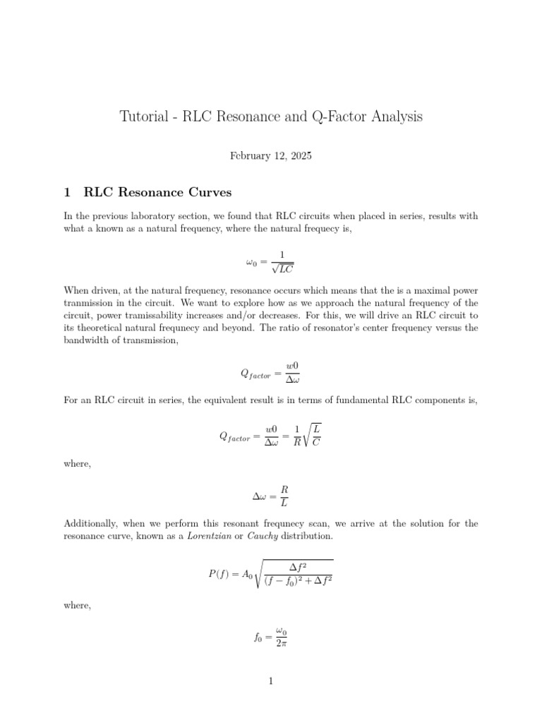 RLC Circuit Q-Factor Tutorial | PDF | Resonance | Electrical Engineering