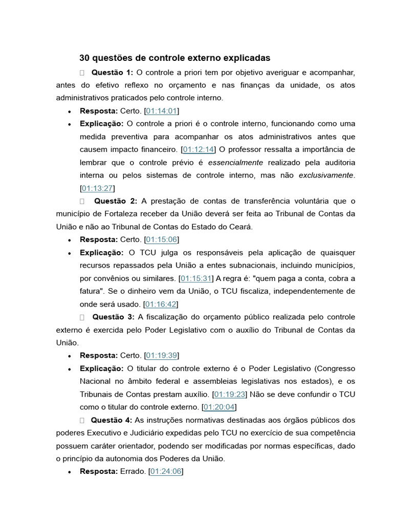 30 Questões sobre Controle Externo Explicadas | PDF | Jurisdição | Governo