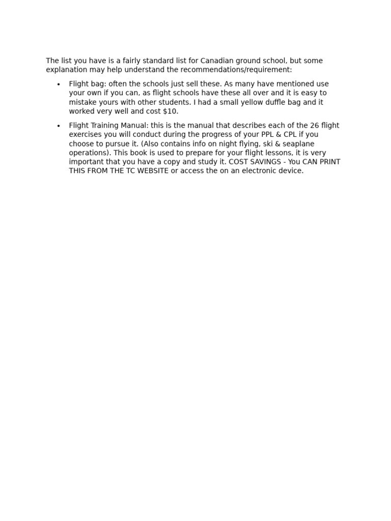 PPL Initial Kit - Flight Bag and Training Manual | PDF