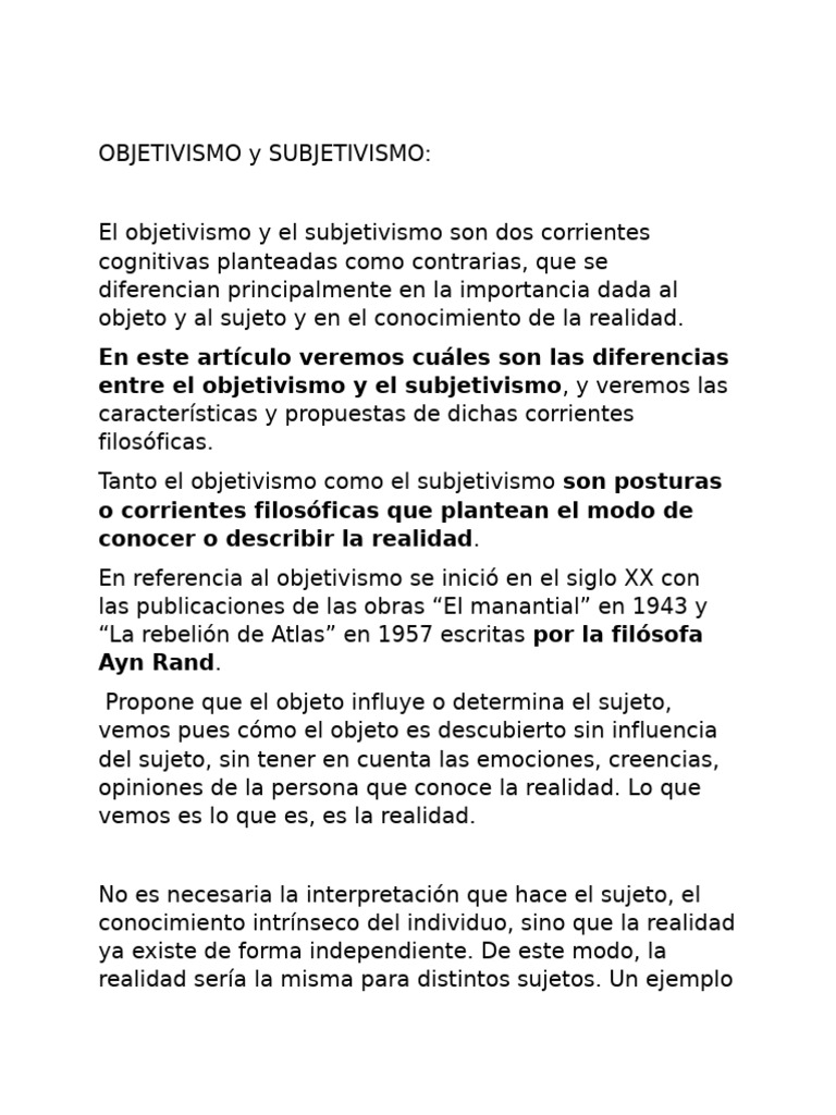 Diferencias entre objetivismo y subjetivismo | PDF | Conocimiento ...