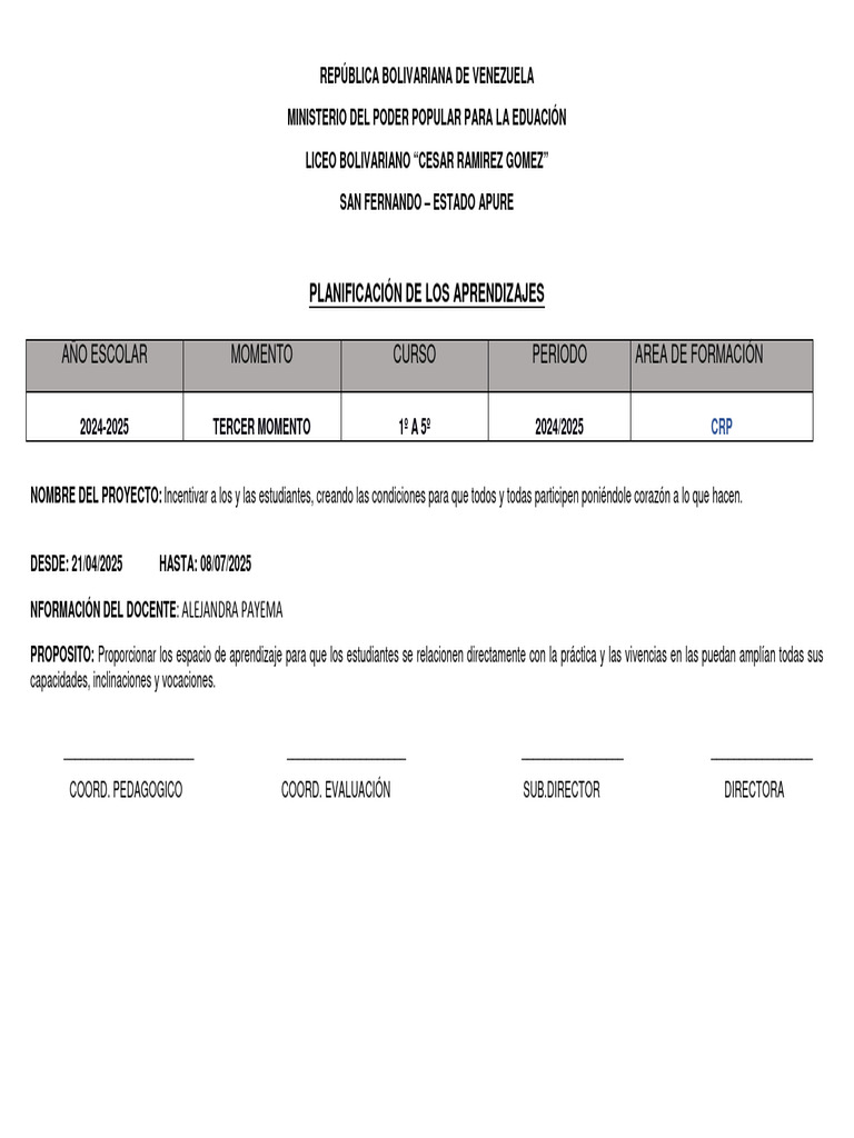 Planificación Educativa 2024-2025 | PDF | Cognición | Aprendizaje