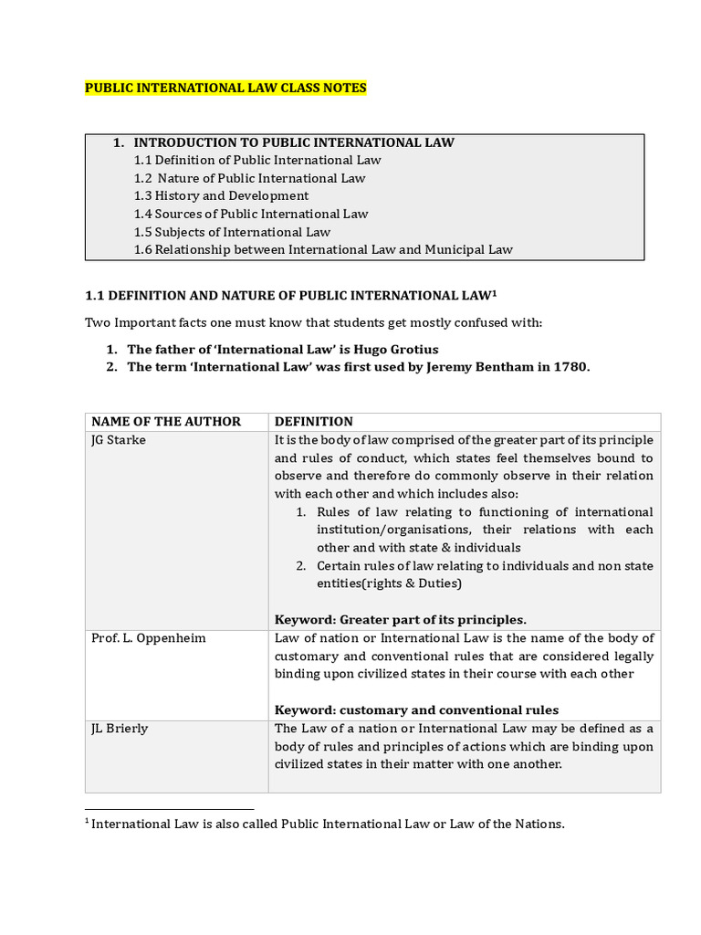 Public International Law Overview Notes | PDF | International Law | Treaty