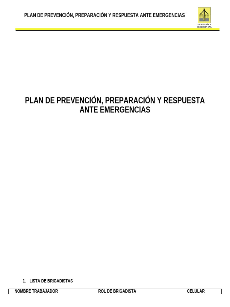 Plan de Emergencias y Brigadistas HSEQ | PDF | Primeros auxilios ...