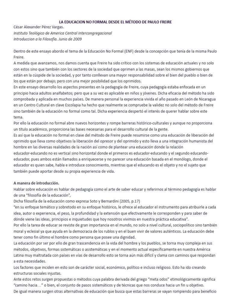 Educación No Formal según Paulo Freire | PDF | Conocimiento | Pedagogía