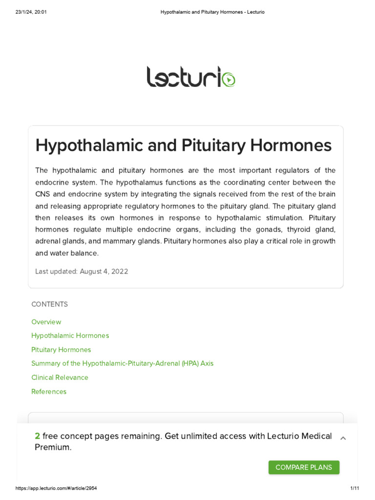 Hypothalamic and Pituitary Hormones - Lecturio | PDF | Pituitary Gland ...