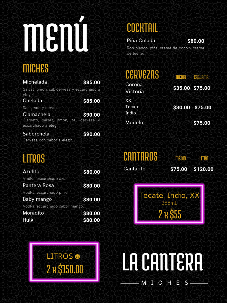 Menú del Restaurante La Cantera | PDF | Alimentos | Ingredientes de comida