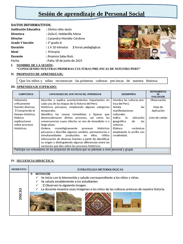 Sesión de Aprendizaje de Personal Social 18 de Junio | PDF ...