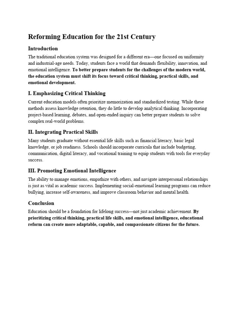 21st Century Education Reform Strategies | PDF